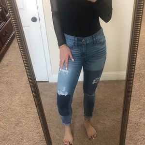 Patch on ripped jeans